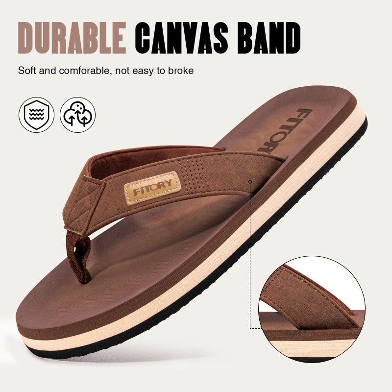 FITORY Men's Flip-Flops, Thongs Sandals Comfort Slippers for Beach Tan Size 9 - Image 4